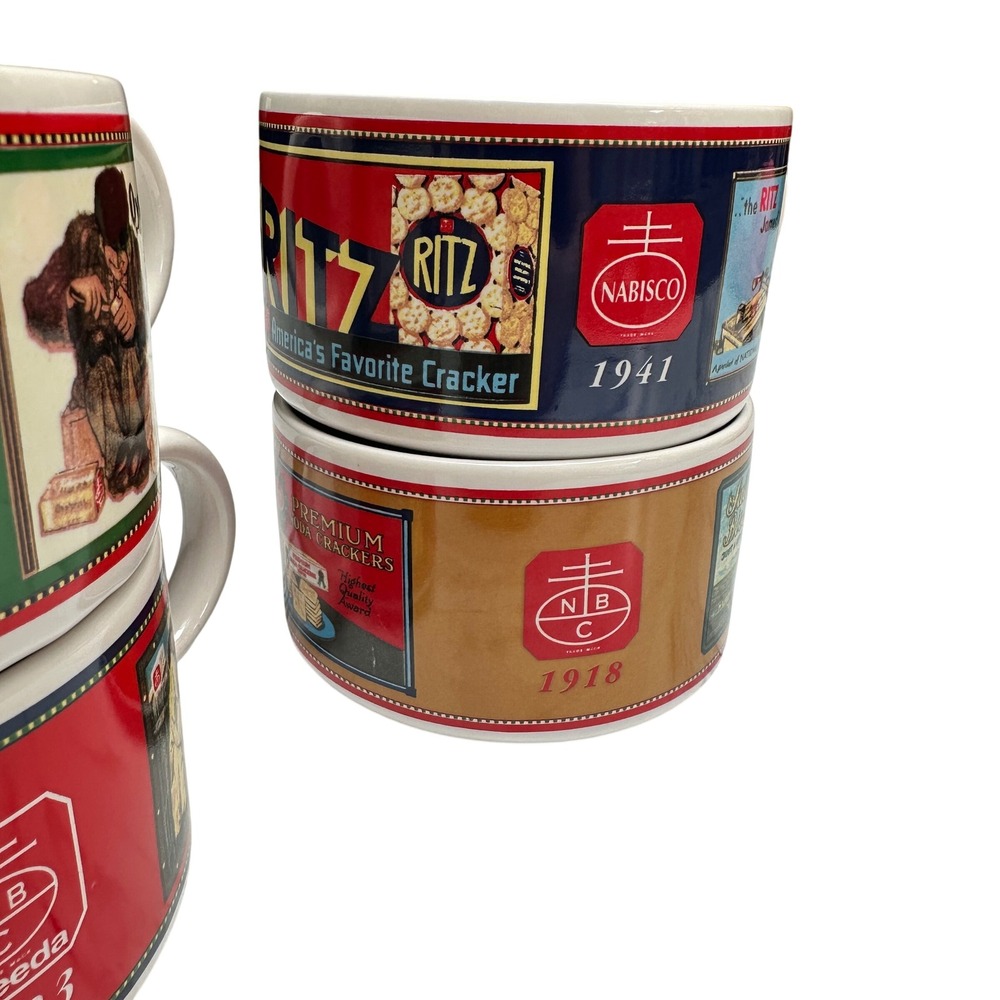 Vintage Nabisco Soup Mugs with Handles Set Of 4 Ritz Crackers Uneeda Biscuit - Picture 5 of 13